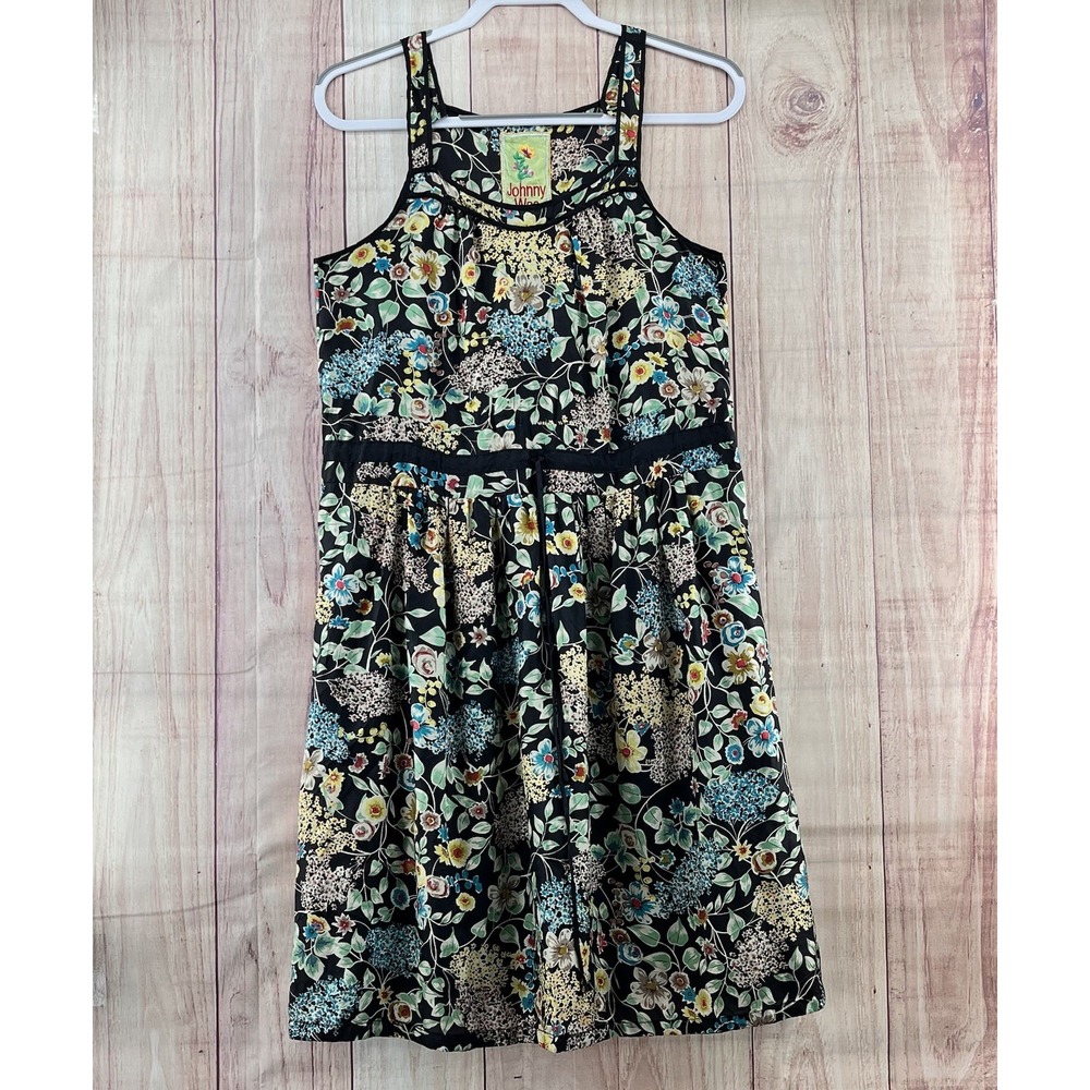 JOHNNY WAS Women's 100% Silk Floral Mini Unlined Black Multi Dress With Pockets